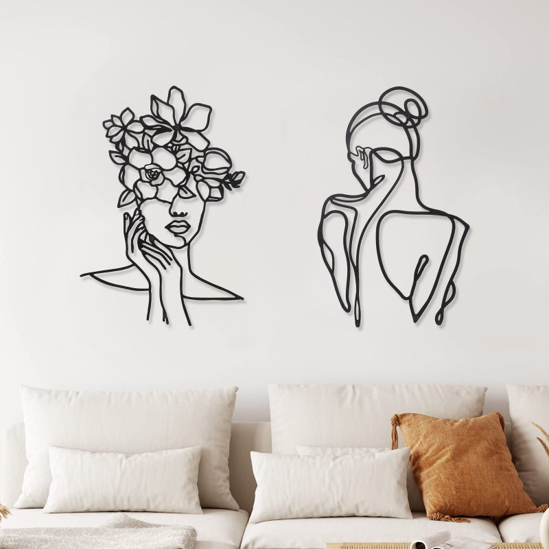 2 Pcs Metal Minimalist Wall Art Abstract Woman Modern Wall Decor Female Body Art for Kitchen Bathroom Living Room Classic Style