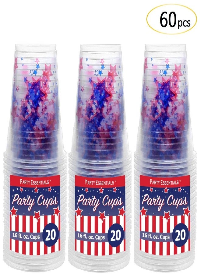 Party Essentials Soft Plastic 16-Ounce Printed Party Cups, Patriotic Stars, 60-Count - Image 3