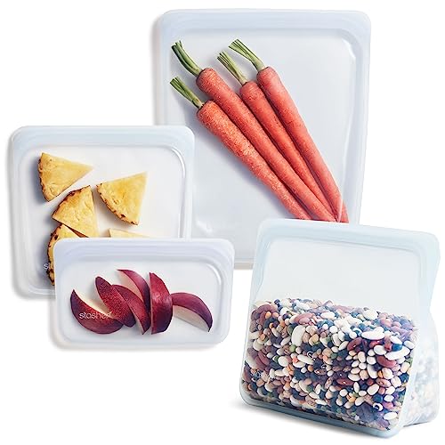 Stasher Premium Silicone Reusable Food Storage Bags, 4-Pack, Clear, Multi-Use Food Storage Bags, Lunch Bag, Travel Containers, BPA Free, Leak-free, Dishwasher-Safe, Eco-friendly - Image 1