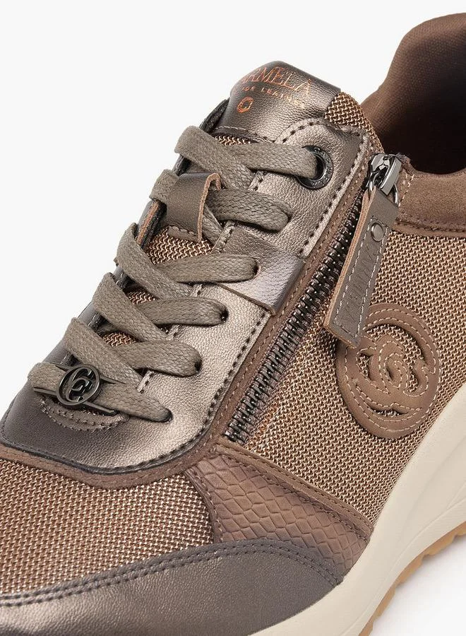 Carmela BRONZE Women Panelled Leather Lace-Up Ankle Sneakers for Women | Best Price UAE