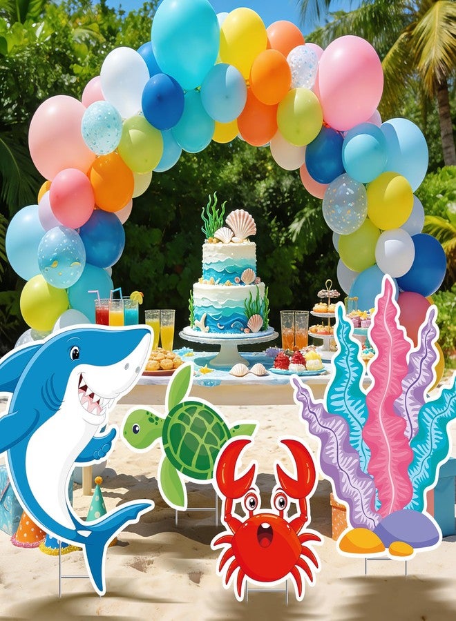 Wayyogh 4pcs Large Under the Sea Animals Party Decorations Cardboard Cutout Standup Ocean Themed Animal Decor Shark Coral Crab Turtle Cardboard Cutouts for Ocean Birthday Sea Creatures Supplies Photo Props - Image 2