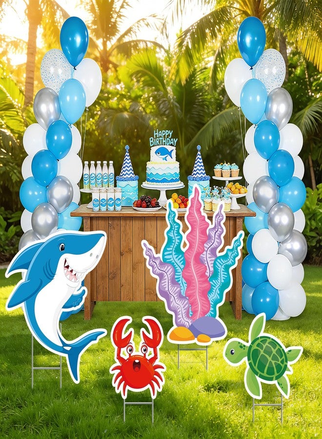 Wayyogh 4pcs Large Under the Sea Animals Party Decorations Cardboard Cutout Standup Ocean Themed Animal Decor Shark Coral Crab Turtle Cardboard Cutouts for Ocean Birthday Sea Creatures Supplies Photo Props - Image 3