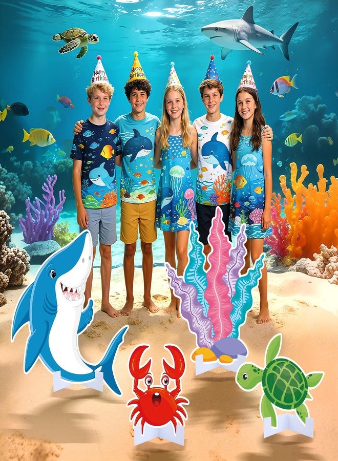 Wayyogh 4pcs Large Under the Sea Animals Party Decorations Cardboard Cutout Standup Ocean Themed Animal Decor Shark Coral Crab Turtle Cardboard Cutouts for Ocean Birthday Sea Creatures Supplies Photo Props - Image 4