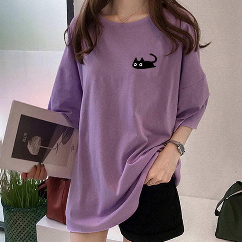 Summer Style Round Neck Loose Short-Sleeved T-Shirt For Female Students Lazy Style Printed Mid-Length T-Shirt Top For Women - Image 3