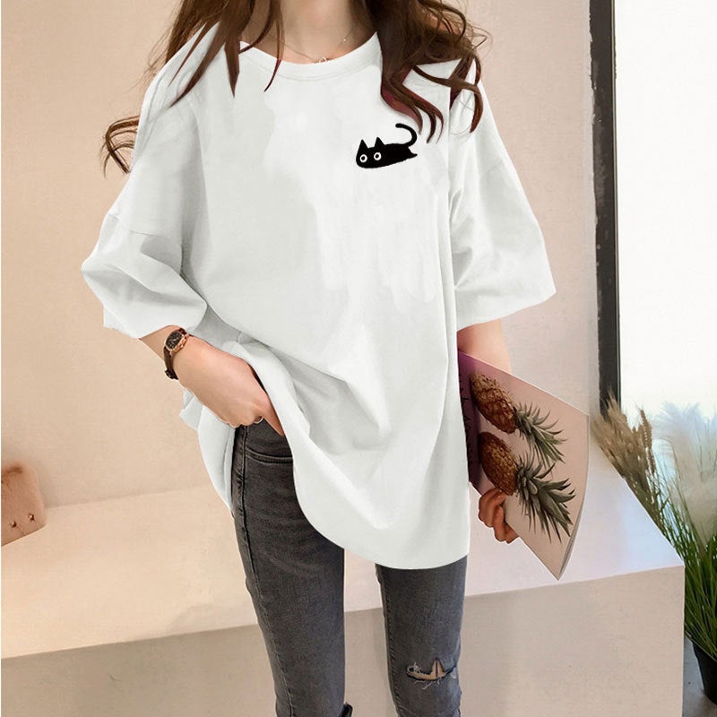 Summer Style Round Neck Loose Short-Sleeved T-Shirt For Female Students Lazy Style Printed Mid-Length T-Shirt Top For Women - Image 4