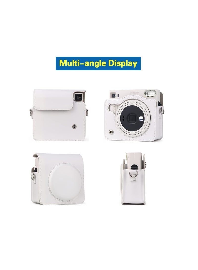 Zikra Square SQ1 Case Protective Case for Fujifilm Instax Square SQ1 Instant Camera PU Leather Cover with Adjustable Shoulder Strap, White - Image 3