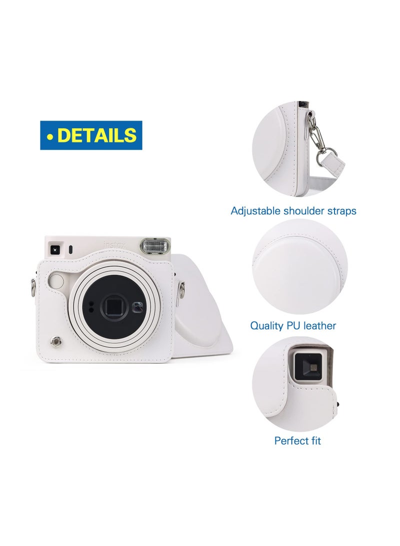 Zikra Square SQ1 Case Protective Case for Fujifilm Instax Square SQ1 Instant Camera PU Leather Cover with Adjustable Shoulder Strap, White - Image 4