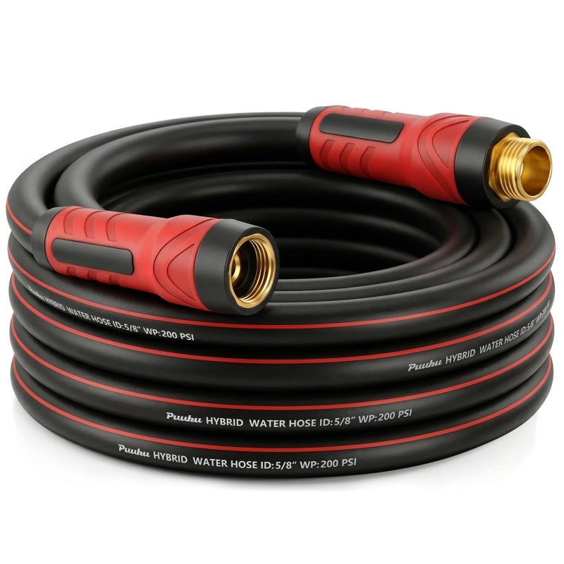 PUUKU Garden Hose 25ft x 5/8", NON-EXPANDABLE Heavy Duty Premium Flexible Water Hose, No Kink, Leakproof, Lightweight Hybrid Hose with Male to Female Fittings for Household&Backyard - Image 1