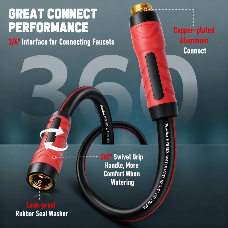 PUUKU Garden Hose 25ft x 5/8", NON-EXPANDABLE Heavy Duty Premium Flexible Water Hose, No Kink, Leakproof, Lightweight Hybrid Hose with Male to Female Fittings for Household&Backyard - Image 3