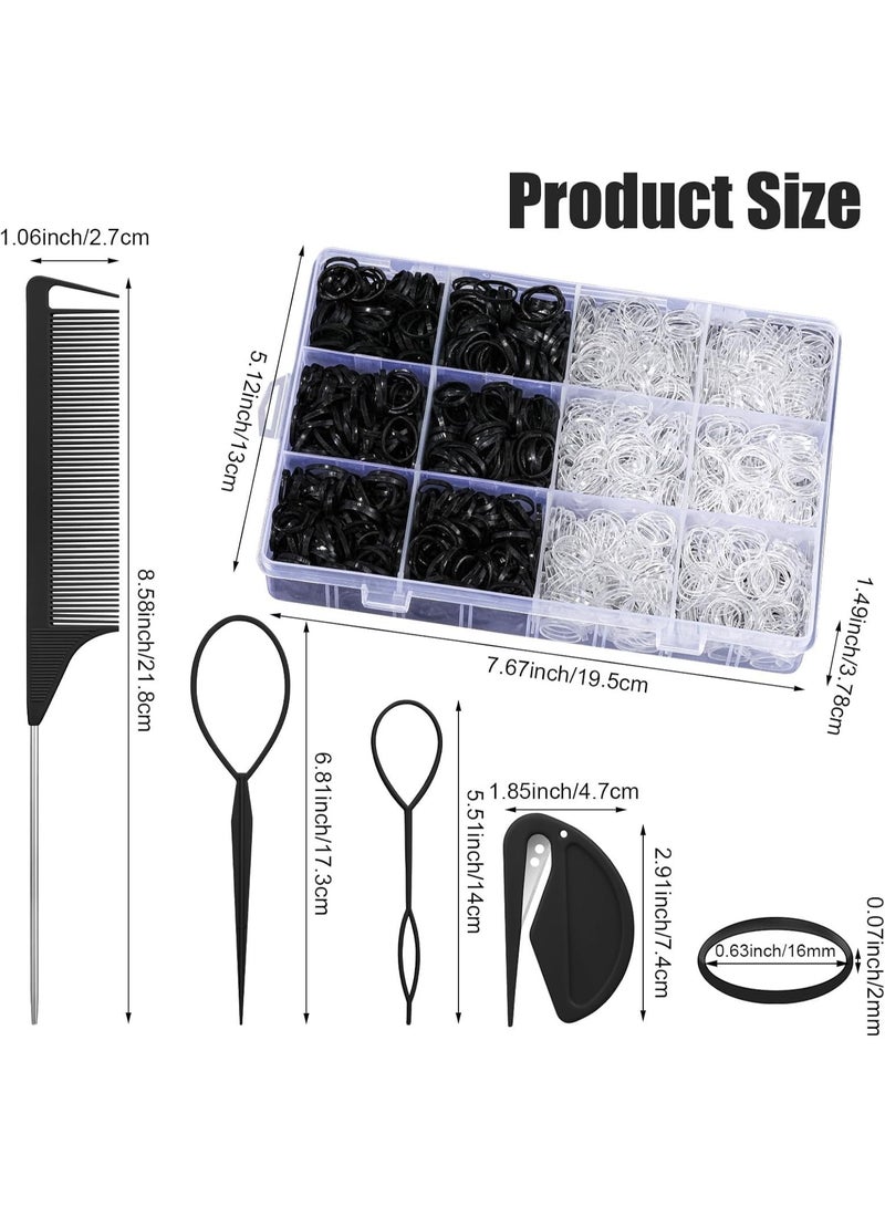 2000 Pcs Elastic Hair Bands with Hair Loop Styling Tool Set, Clear Mini Hair Bands and Black Elastic Hair Ties with Rubber Band Cutter Organizer Box Hair Accessories for Toddler Baby Girl Women - Image 2
