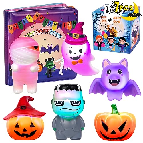 TSDATOWR Halloween Light Up Bath Toys for Toddlers Kids No Hole Bath Toys with Halloween Bath Book LED Light Bath Time Water Toys for Bath Tubs Bathroom Halloween Toys Gift for Toddlers Kids Baby Shower - Image 1
