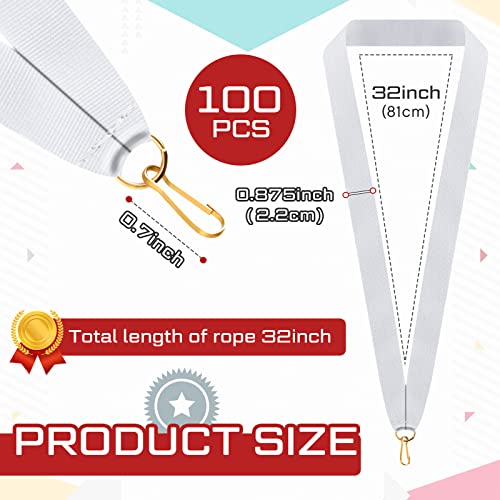 Berlune 100 Pcs Neck Ribbon with Snap Clips Blank Medal Solid Award Ribbon Lanyards Flat Award Holder for Kids Adults Student Competitions Sports Party Achievement (White) - Image 3