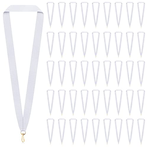 Berlune 100 Pcs Neck Ribbon with Snap Clips Blank Medal Solid Award Ribbon Lanyards Flat Award Holder for Kids Adults Student Competitions Sports Party Achievement (White) - Image 1