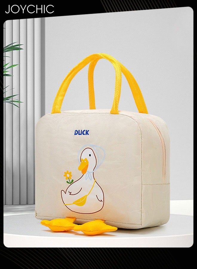 Joychic Lovely Cartoon Duck Design Lunch Bag Aluminum Foil Heat Preservation Canvas Bento Tote Bag for Men Women School Office Outdoor Picnic - Image 1
