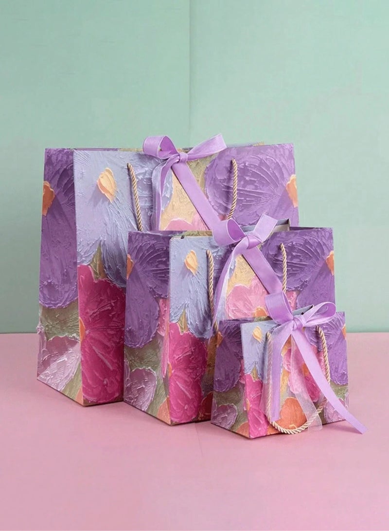 3 3D Oil Painting Print Paper Gift Bags with Ribbons, Portable Paper Gift Bags with Handles, Various Sizes (Print is flat, not raised) - Image 1