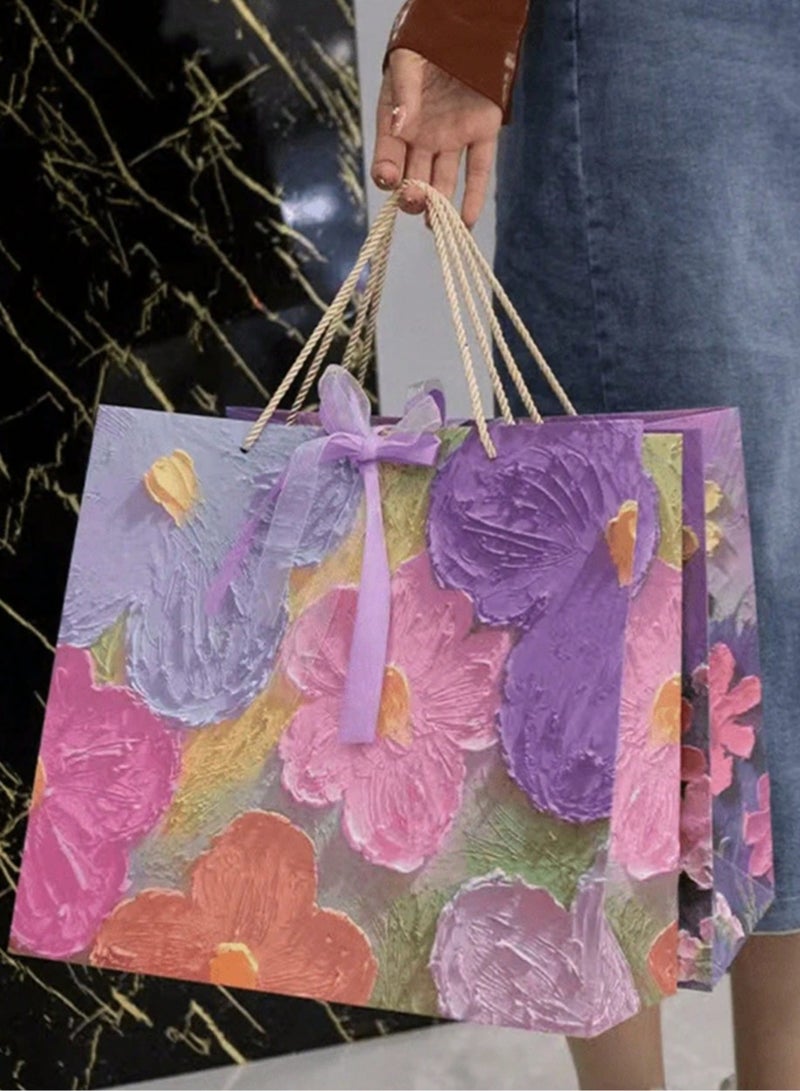 3 3D Oil Painting Print Paper Gift Bags with Ribbons, Portable Paper Gift Bags with Handles, Various Sizes (Print is flat, not raised) - Image 3