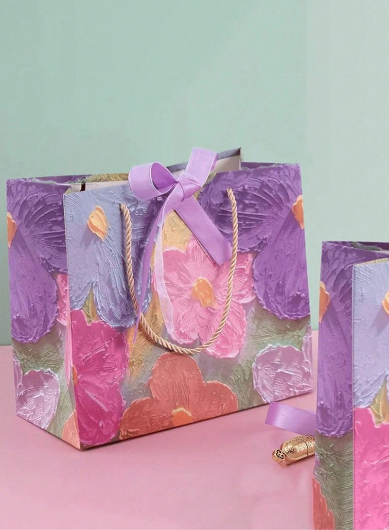 3 3D Oil Painting Print Paper Gift Bags with Ribbons, Portable Paper Gift Bags with Handles, Various Sizes (Print is flat, not raised) - Image 2