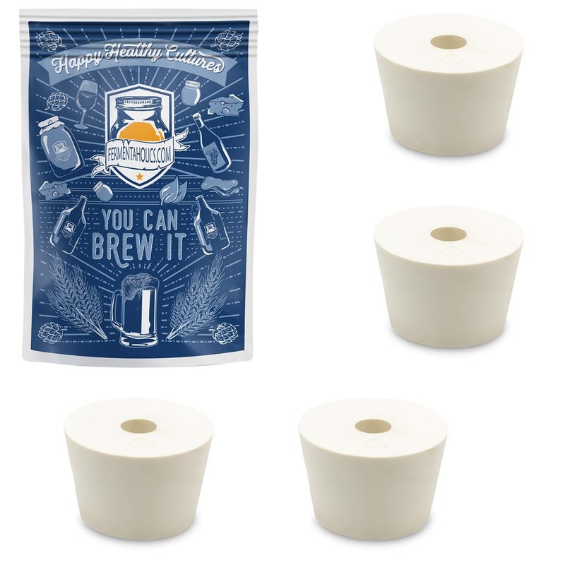 Fermentaholics Fermentation TPE Rubber Stoppers â€“ Drilled Bungs for Airlocks (#7 Drilled Stopper, 4-Pack) - Image 1