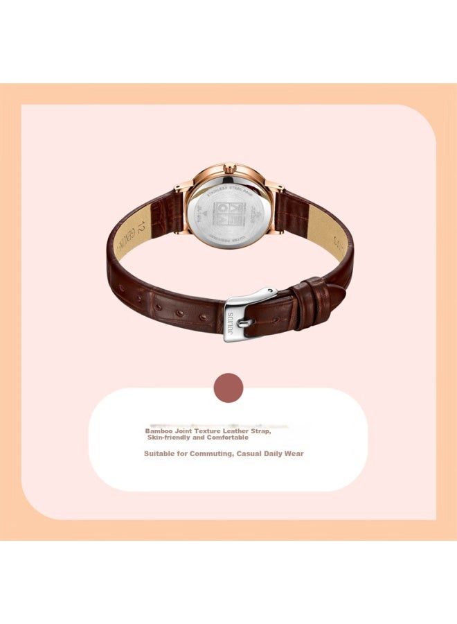 Julius Watch For Women, Retro Calendar, Student Commuter Small Round Watch, Waterproof Quartz Ladies Watch With Brown Strap And Gold Dial Ja-1404b - Image 5