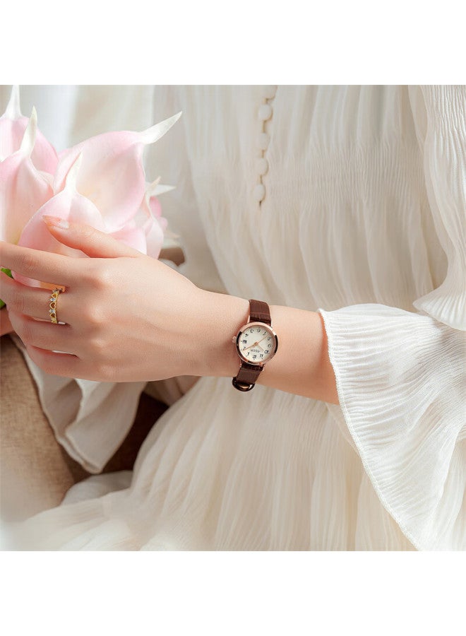 Julius Watch For Women, Retro Calendar, Student Commuter Small Round Watch, Waterproof Quartz Ladies Watch With Brown Strap And Gold Dial Ja-1404b - Image 2