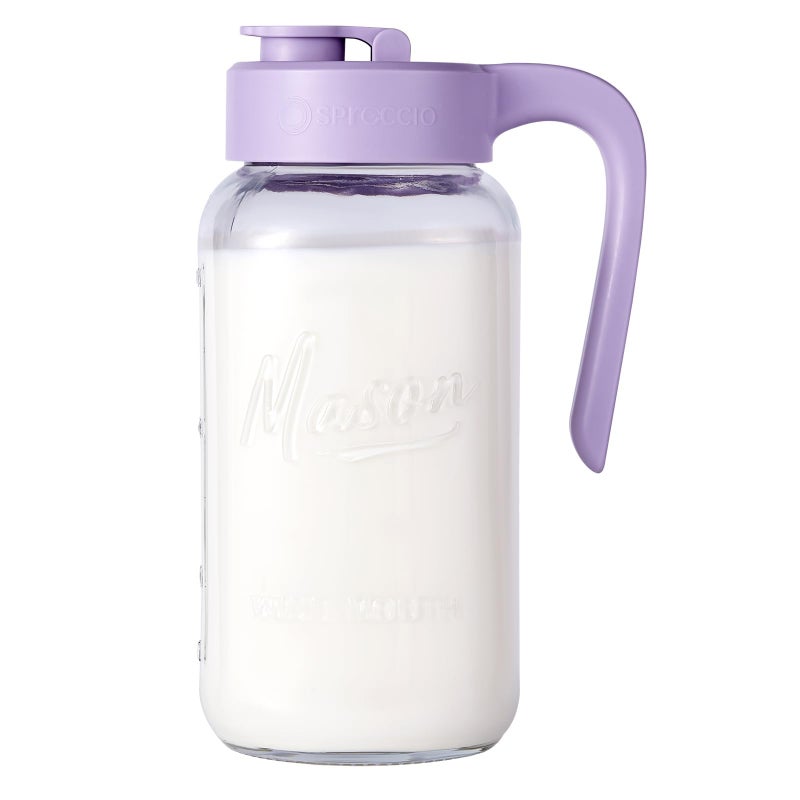 Spreccio Mason Jar Pitcher - Airtight & Leakproof Glass Pitcher with Lid, Perfect for Breastmilk, Cold Brew, and Sun Tea, 2 Quart (64 oz) Mason Jar with Pour Spout Lid - Image 1