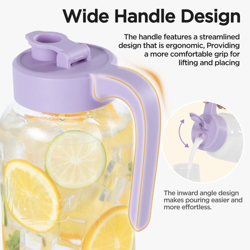 Spreccio Mason Jar Pitcher - Airtight & Leakproof Glass Pitcher with Lid, Perfect for Breastmilk, Cold Brew, and Sun Tea, 2 Quart (64 oz) Mason Jar with Pour Spout Lid - Image 2