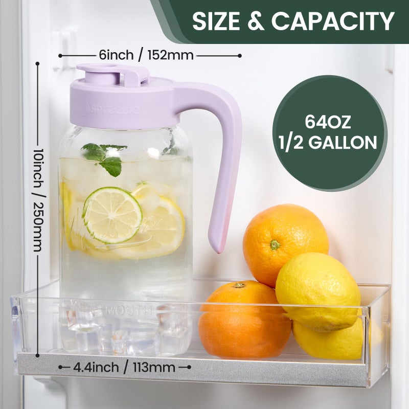 Spreccio Mason Jar Pitcher - Airtight & Leakproof Glass Pitcher with Lid, Perfect for Breastmilk, Cold Brew, and Sun Tea, 2 Quart (64 oz) Mason Jar with Pour Spout Lid - Image 3