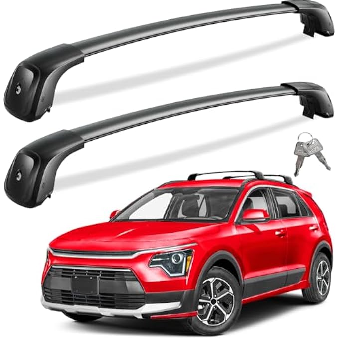 rayihni Roof Rack Cross Bars 260lbs Compatible with Kia NIRO 2023 2024 with Flush Side Rails, Heavy Duty Aluminum Anti Theft Lockable Black Roof Rails Crossbars Rooftop Cargo Carrier Luggage - Image 1