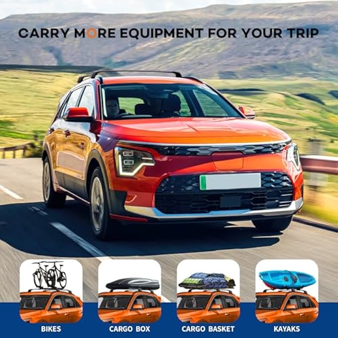 rayihni Roof Rack Cross Bars 260lbs Compatible with Kia NIRO 2023 2024 with Flush Side Rails, Heavy Duty Aluminum Anti Theft Lockable Black Roof Rails Crossbars Rooftop Cargo Carrier Luggage - Image 3