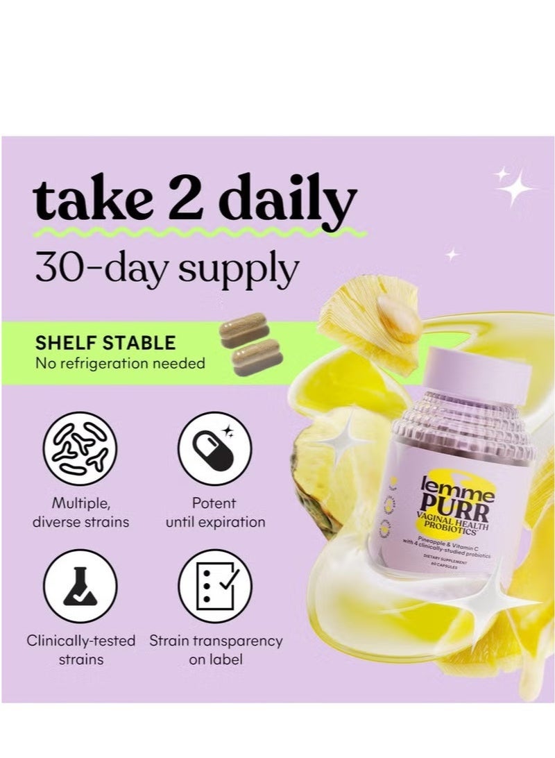 Lemme Purr Probiotics for Women - Promotes pH Balance, Healthy Odor & Urinary Tract Health w/Lactobacillus Blend, Clinically Tested Strains, Pineapple & Vitamin C - 60 Veggie Capsules - Image 4