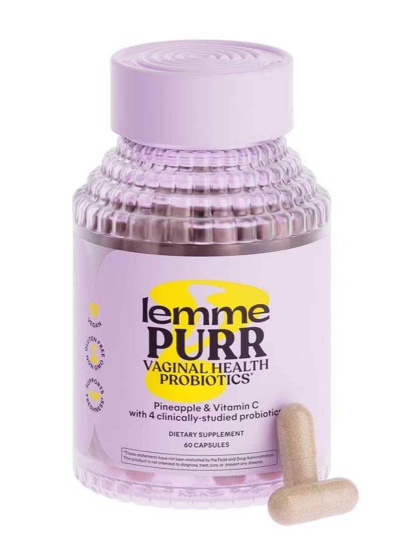 Lemme Purr Probiotics for Women - Promotes pH Balance, Healthy Odor & Urinary Tract Health w/Lactobacillus Blend, Clinically Tested Strains, Pineapple & Vitamin C - 60 Veggie Capsules - Image 1