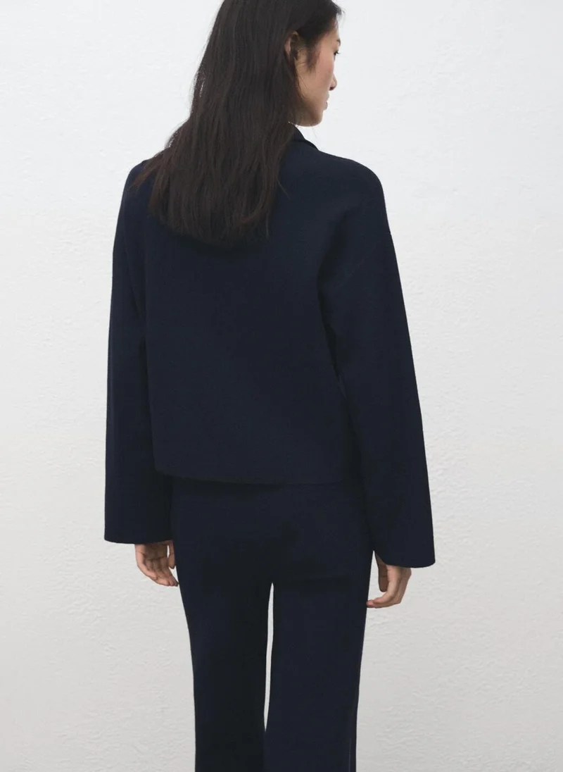 MANGO Zip neck contrast-stripe sweater