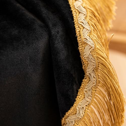 F-CHU Black 70 Inch Round Tablecloth Thickset Velvet Tablecloth with Beautiful Gold Tassels Vintage Table Cloth for Home Decor Wedding, Party, Banquet and Events 70" Round - Image 4