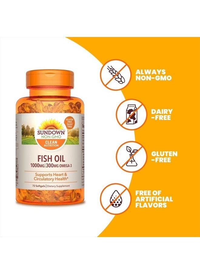 Sundown - Fish Oil 1000 mg, Supports Heart Health, 72 Softgels (Packaging May Vary) - Image 1