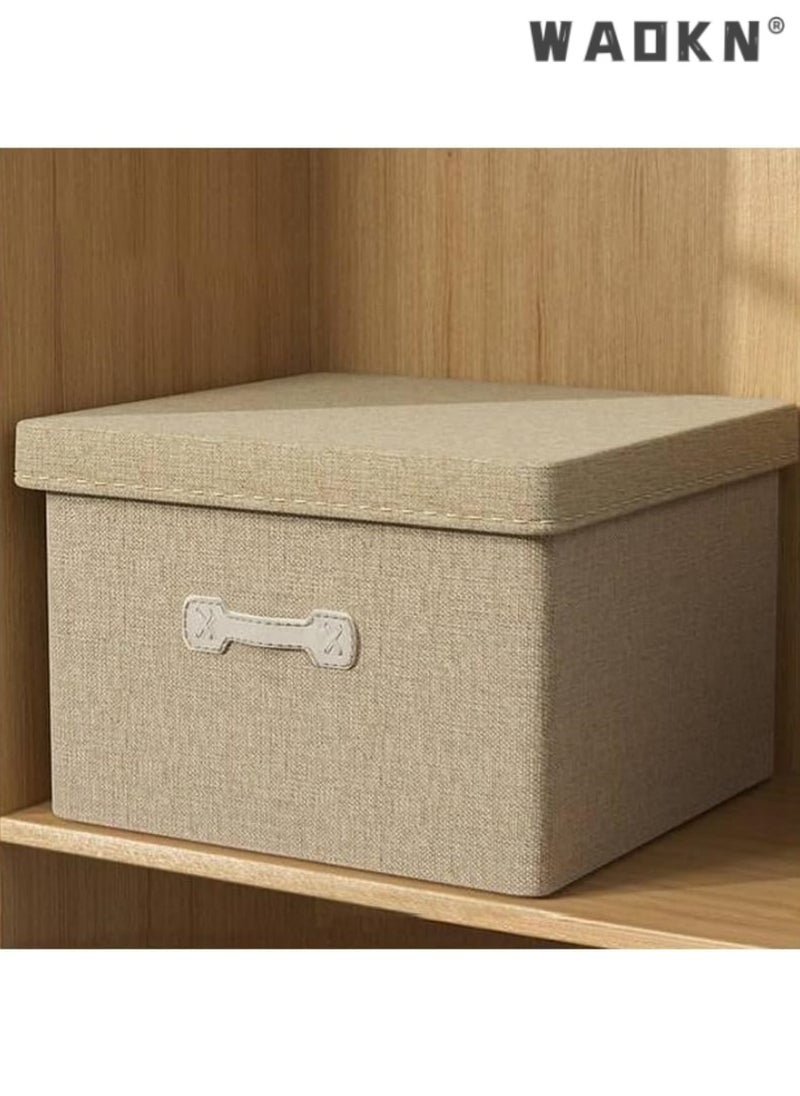 WAOKN Large Linen Fabric Storage Bins with Lids and Handles, Ideal for Office, Room, Closet Organization, Elegant Containers, Perfect for Storing Clothes, Toys, Books, and More  - Image 1