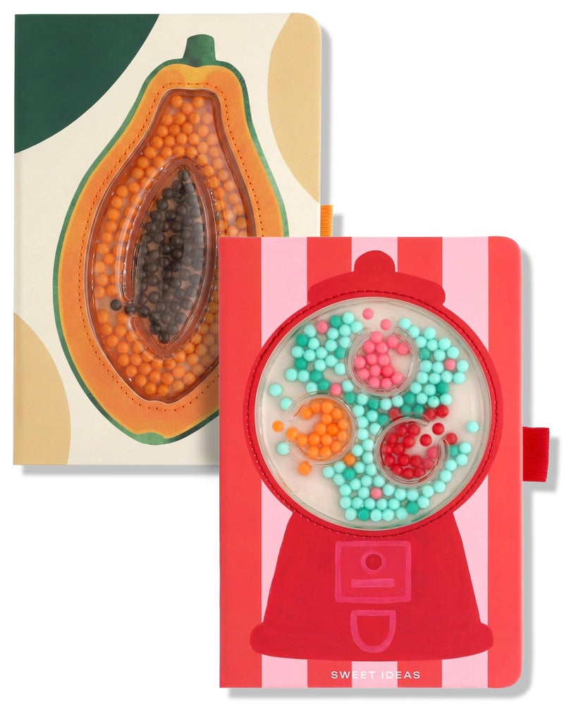 Lifelines Sensory Bead Journals, Papaya & Gumball 2 Pack Set - Fidget Ruled Notebook Journals with Interactive Tactile Cover & Embossed Paper - 160 Pages, Sensory Journaling Notebooks - Image 1
