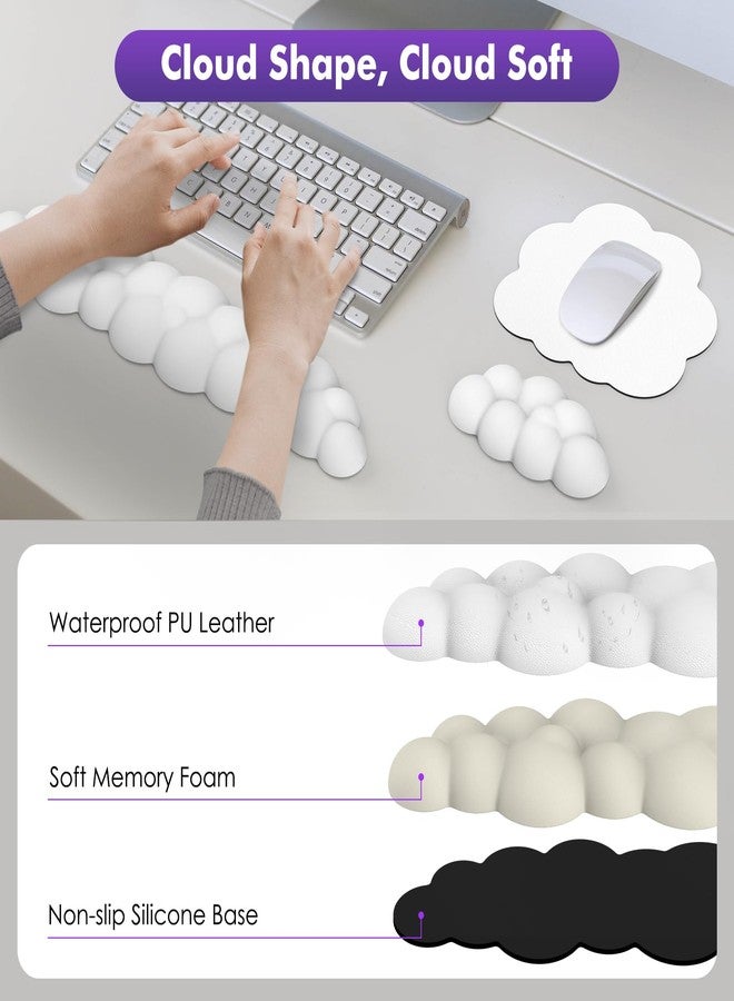 MoKo Cloud Wrist Rest Ergonomic Keyboard Wrist Rest with Mouse Pad, Mouse Rest and Wrist Rest PU Leather for Office, Game, Computer, Laptop, White - Image 4