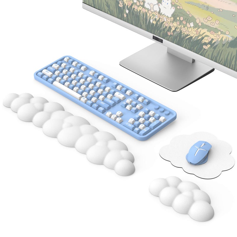 MoKo Cloud Wrist Rest Ergonomic Keyboard Wrist Rest with Mouse Pad, Mouse Rest and Wrist Rest PU Leather for Office, Game, Computer, Laptop, White - Image 1