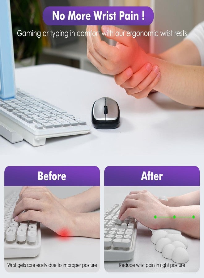 MoKo Cloud Wrist Rest Ergonomic Keyboard Wrist Rest with Mouse Pad, Mouse Rest and Wrist Rest PU Leather for Office, Game, Computer, Laptop, White - Image 3