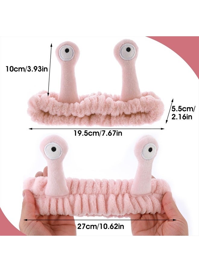 WLLHYF Spa Headband Facial Makeup Head Band Microfiber Soft Coral Fleece Head Wraps Snail Cartoon Cute Hair Accessories Elastic Skincare Hair Band for Women Girls Washing Face Beauty (Pink) - Image 3