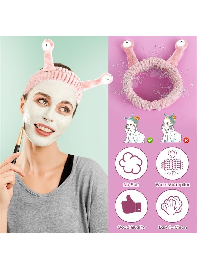 WLLHYF Spa Headband Facial Makeup Head Band Microfiber Soft Coral Fleece Head Wraps Snail Cartoon Cute Hair Accessories Elastic Skincare Hair Band for Women Girls Washing Face Beauty (Pink) - Image 5
