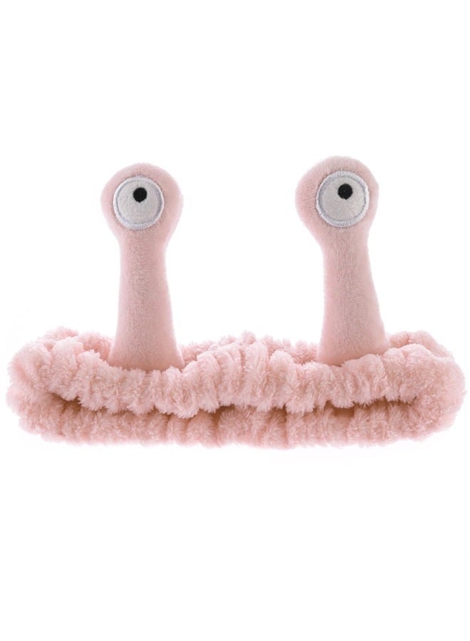 WLLHYF Spa Headband Facial Makeup Head Band Microfiber Soft Coral Fleece Head Wraps Snail Cartoon Cute Hair Accessories Elastic Skincare Hair Band for Women Girls Washing Face Beauty (Pink) - Image 1