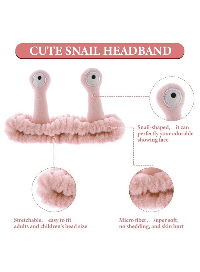 WLLHYF Spa Headband Facial Makeup Head Band Microfiber Soft Coral Fleece Head Wraps Snail Cartoon Cute Hair Accessories Elastic Skincare Hair Band for Women Girls Washing Face Beauty (Pink) - Image 2
