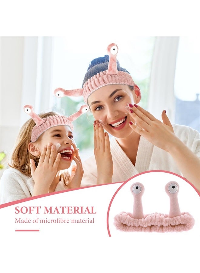 WLLHYF Spa Headband Facial Makeup Head Band Microfiber Soft Coral Fleece Head Wraps Snail Cartoon Cute Hair Accessories Elastic Skincare Hair Band for Women Girls Washing Face Beauty (Pink) - Image 4