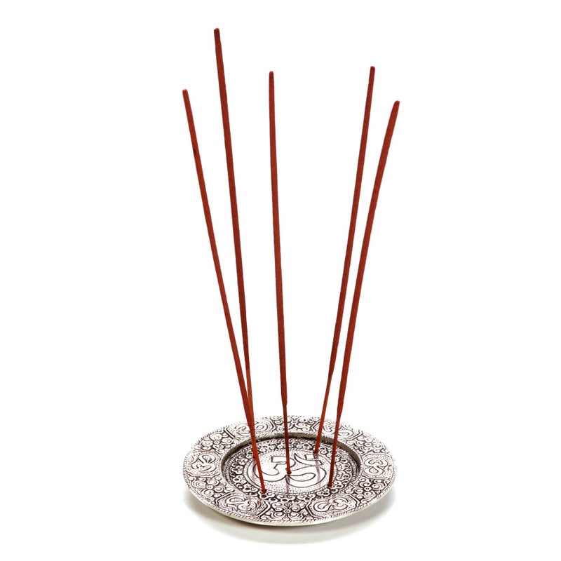 Hosley Tibetan Style Aluminum Incense Sticks Burner for Aromatherapy and Home Ambiance Aged Silver Finish 4.5" Diameter - Image 2