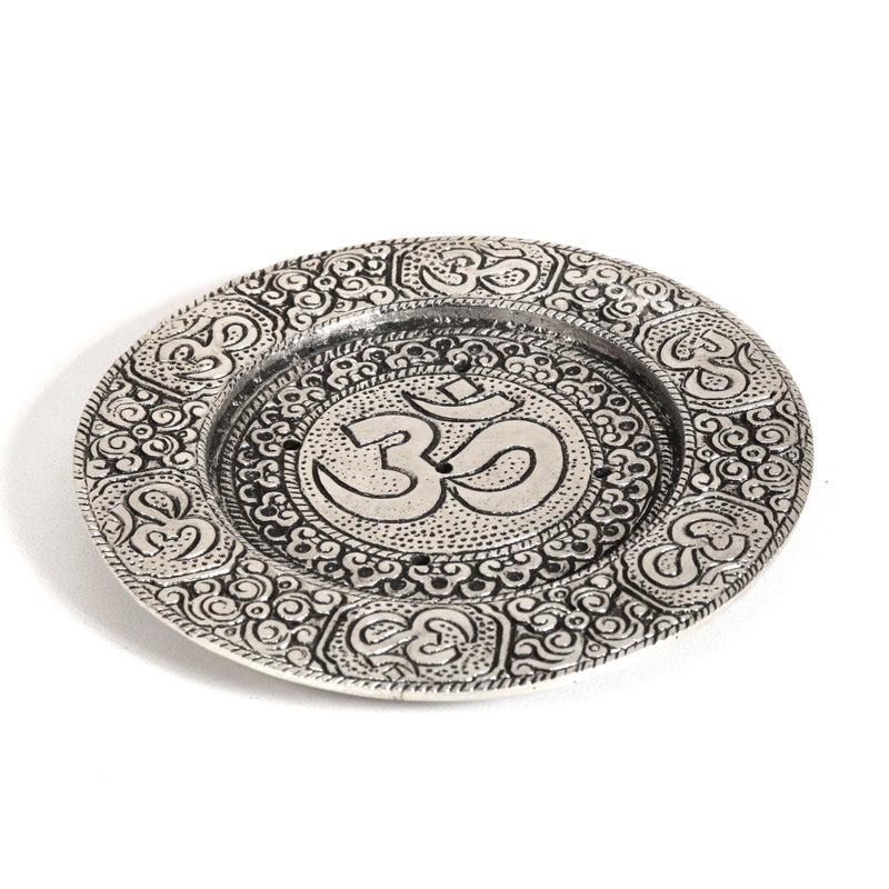 Hosley Tibetan Style Aluminum Incense Sticks Burner for Aromatherapy and Home Ambiance Aged Silver Finish 4.5" Diameter - Image 4