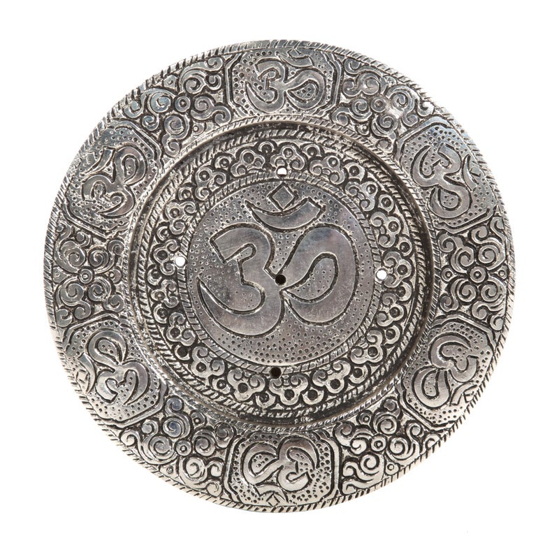 Hosley Tibetan Style Aluminum Incense Sticks Burner for Aromatherapy and Home Ambiance Aged Silver Finish 4.5" Diameter - Image 1