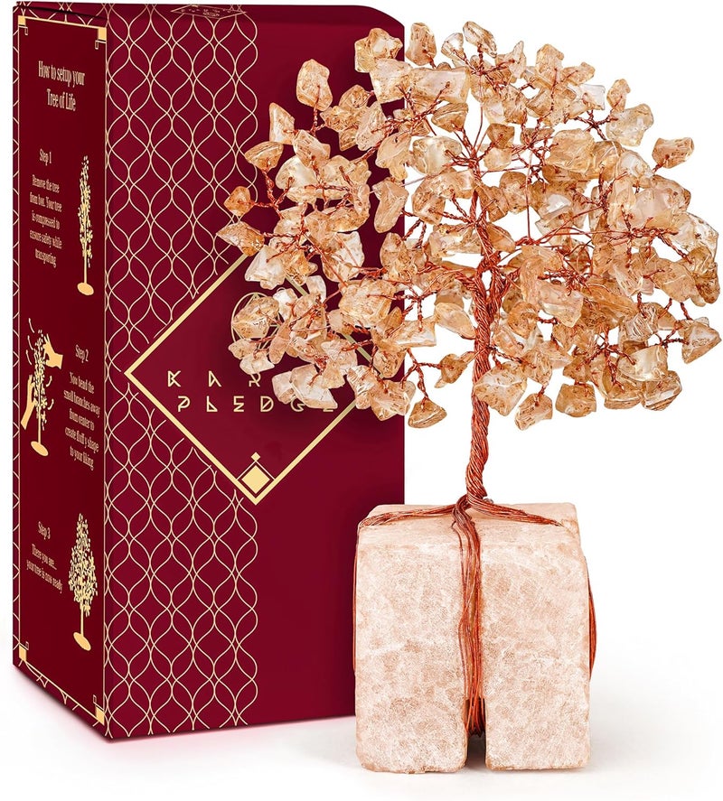 KARMAPLEDGE Crystal Tree for Birthday Gifts for Women, Handmade Raw Crystal Base Citrine Chakra Healing Crystal Tree of Life for Positive Energy, Money, Good Luck, Christmas Décor, Home and Office Decor - Image 1
