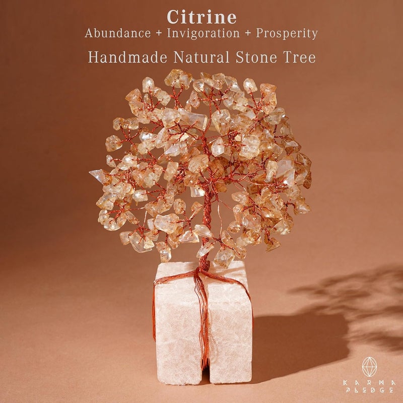 KARMAPLEDGE Crystal Tree for Birthday Gifts for Women, Handmade Raw Crystal Base Citrine Chakra Healing Crystal Tree of Life for Positive Energy, Money, Good Luck, Christmas Décor, Home and Office Decor - Image 3
