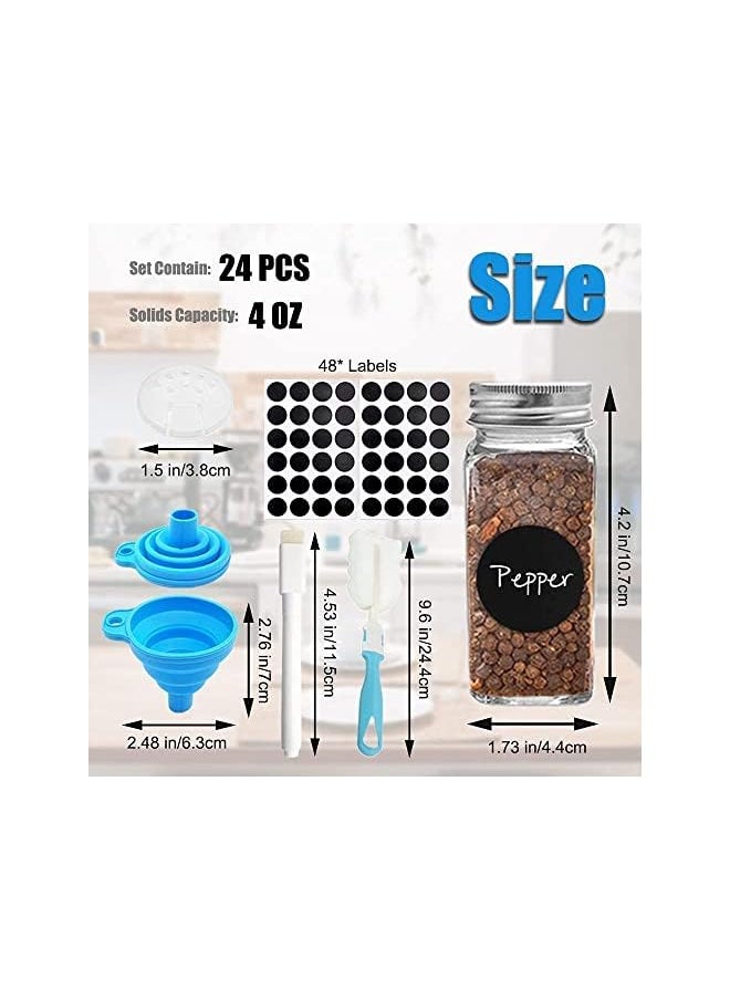 Zaboon - 24 Pcs Glass Spice Jars/Bottles 120Ml Empty Square Spice Containers With Spice Labels Shaker Lids And Airtight Metal Caps Silicone Collapsible Funnel Spongebrushwhiteboard Pen Included - Image 1